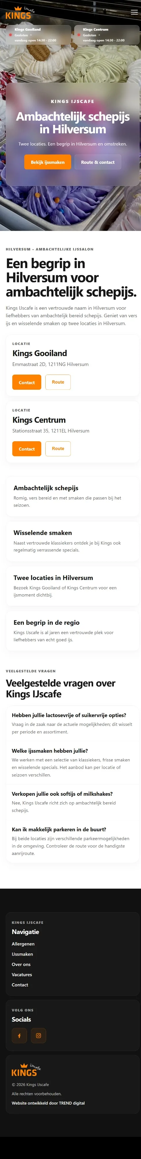 Mobiele homepage van Kings IJscafé