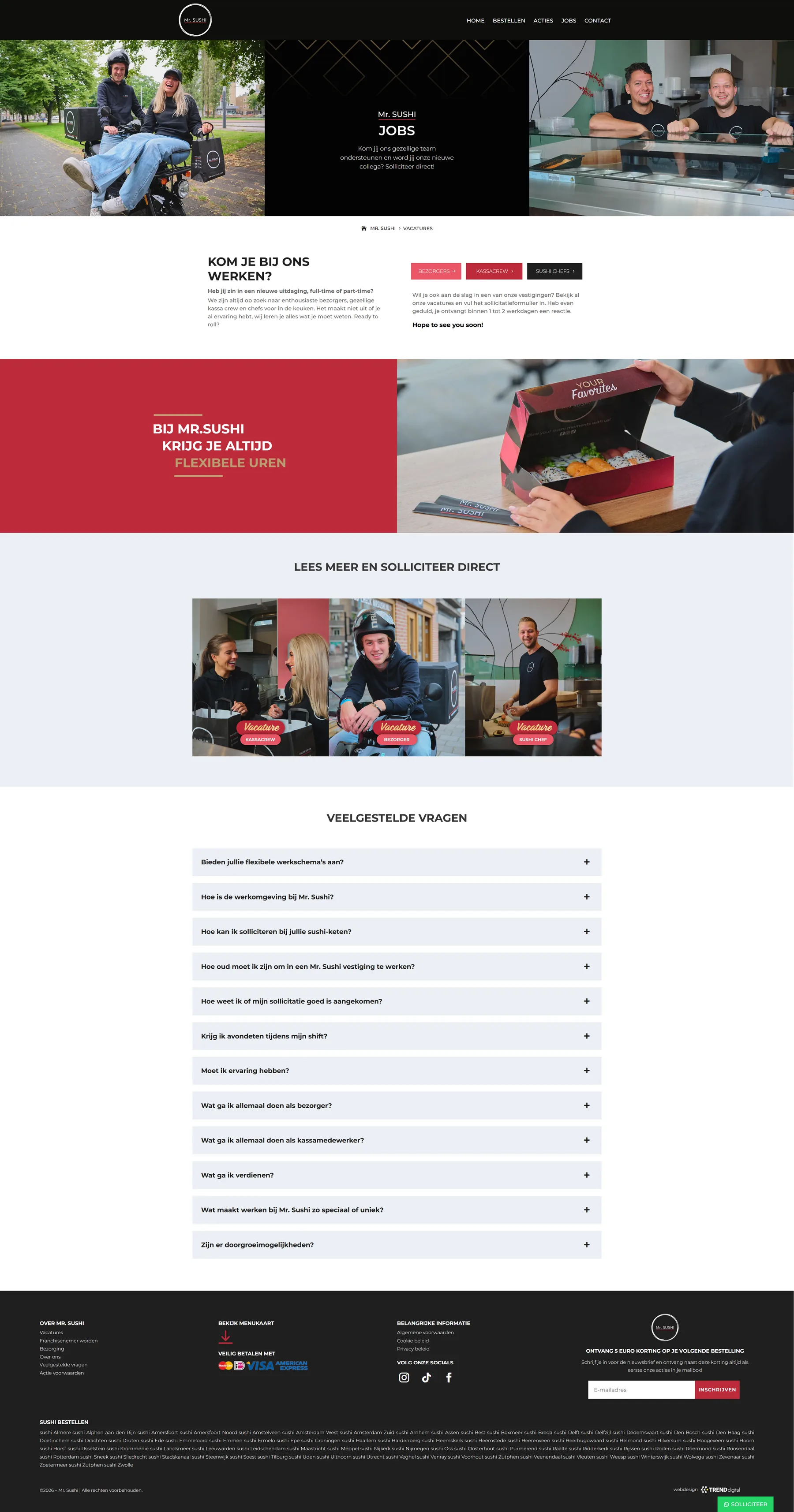 Vacaturepagina van Mr. Sushi met functies, fotografie en veelgestelde vragen